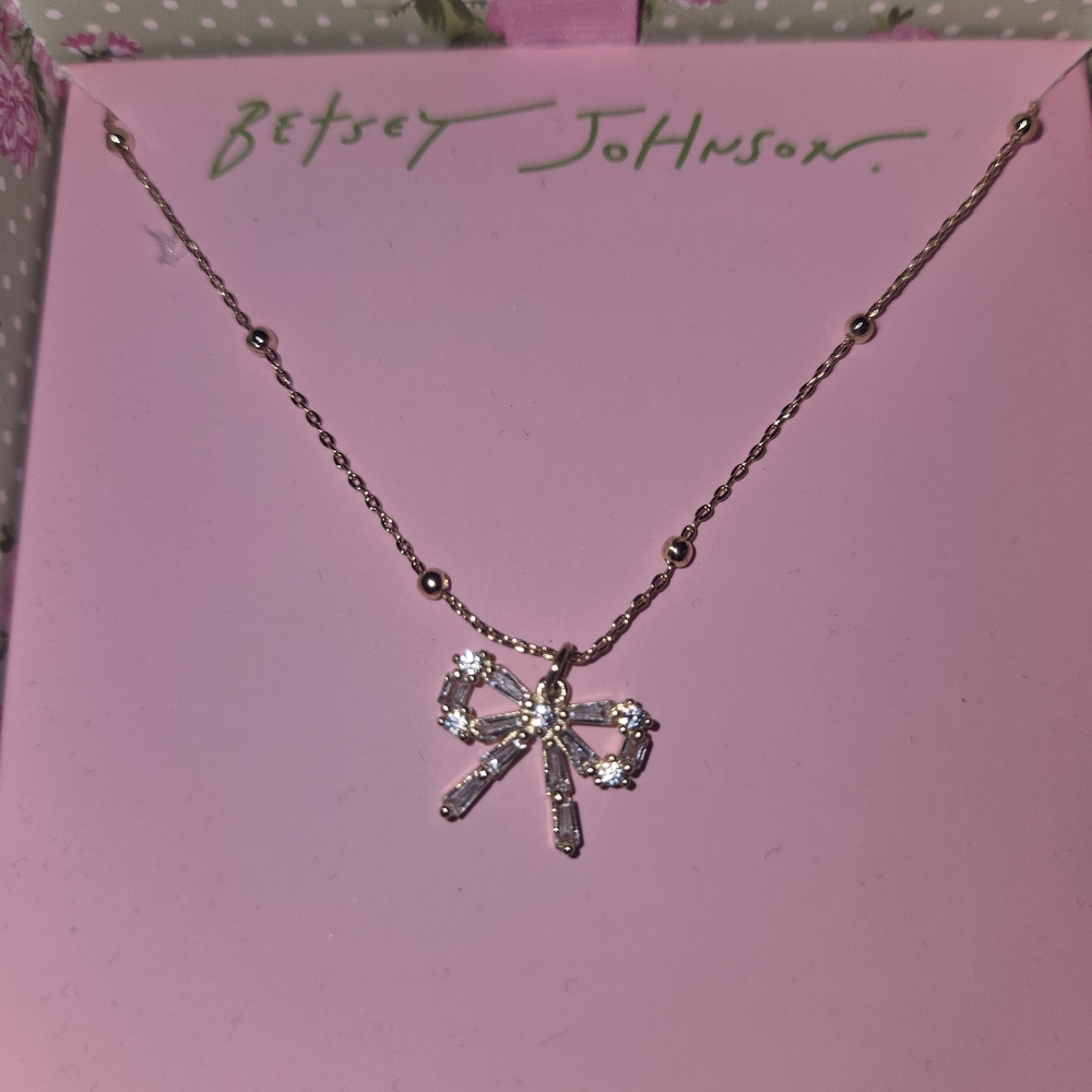 Betsey Johnson Rose Gold Bow Pendant Necklace - Pink